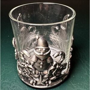 Pewter Santa Scene Votive Holder with Glass Candle Holder 3.5"H